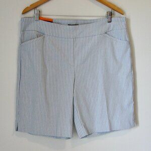Blue White Striped Bermuda Shorts Striped Flat Front Pockets Plus Size 16